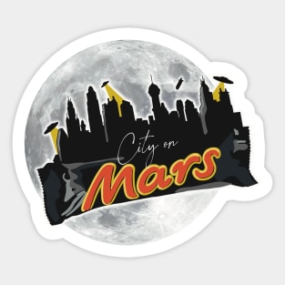 City on Mars with a moon behind it and UFO's in the sky Sticker